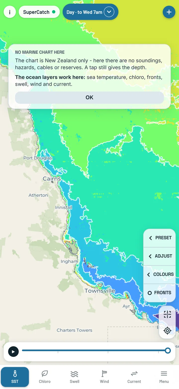 Sea temperature over Cairns and the Great Barrier Reef