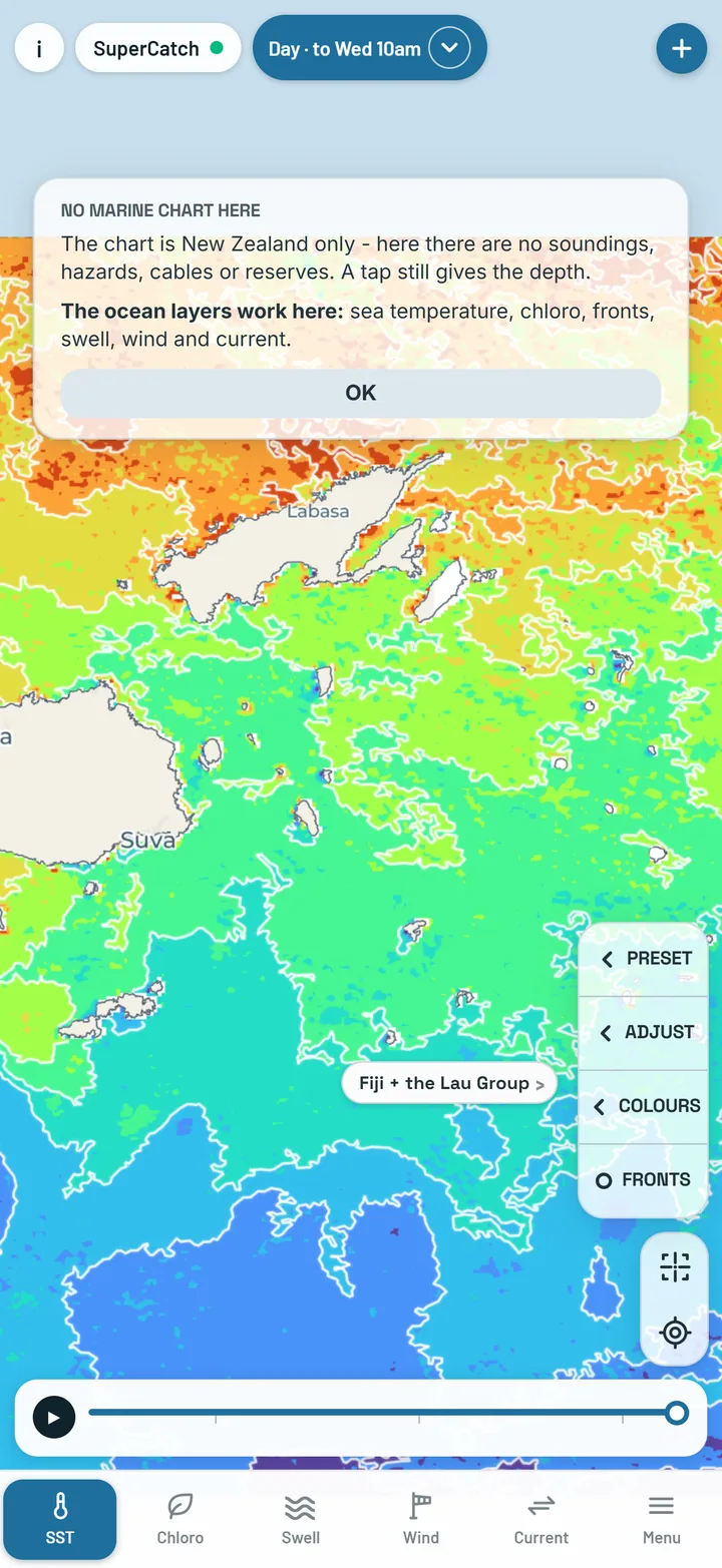 Sea temperature around Fiji and the Lau Group