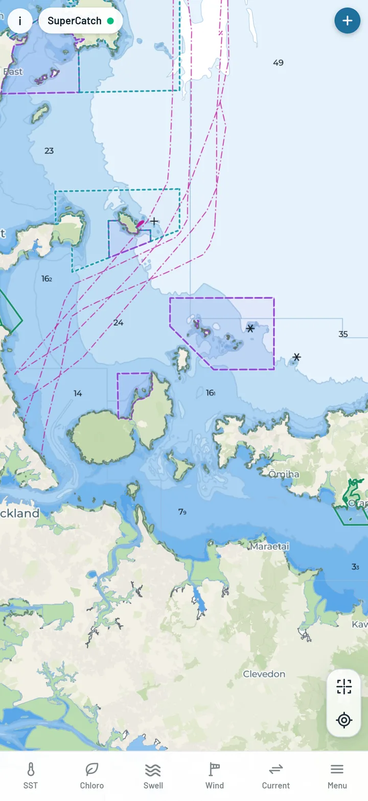 The chart with depth bands switched on