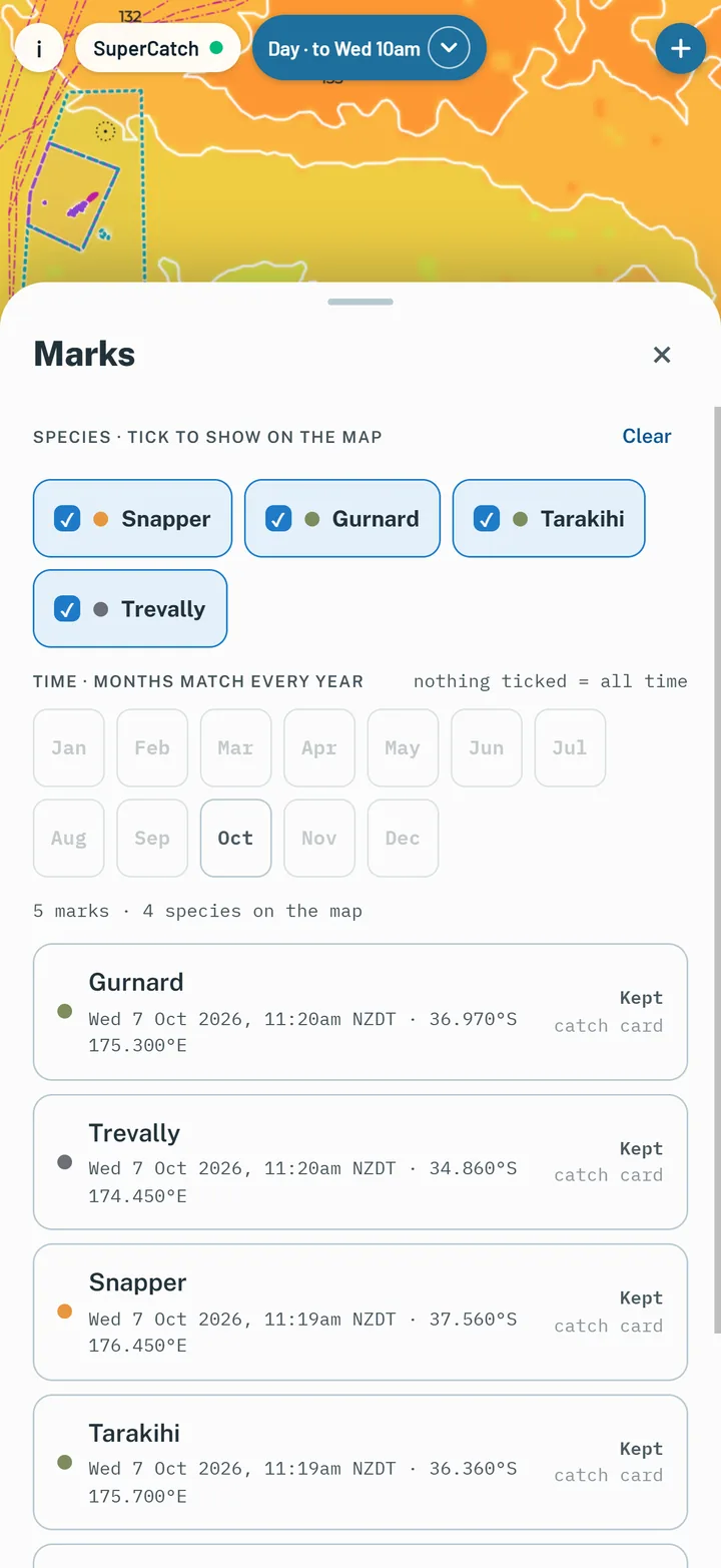 The Marks sheet with species and month filters