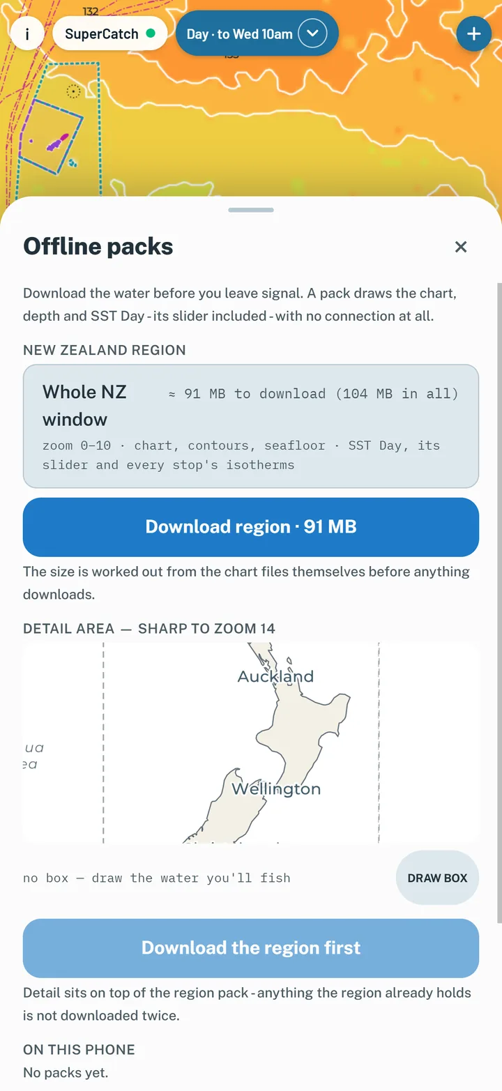 The offline packs sheet: New Zealand region and a detail box