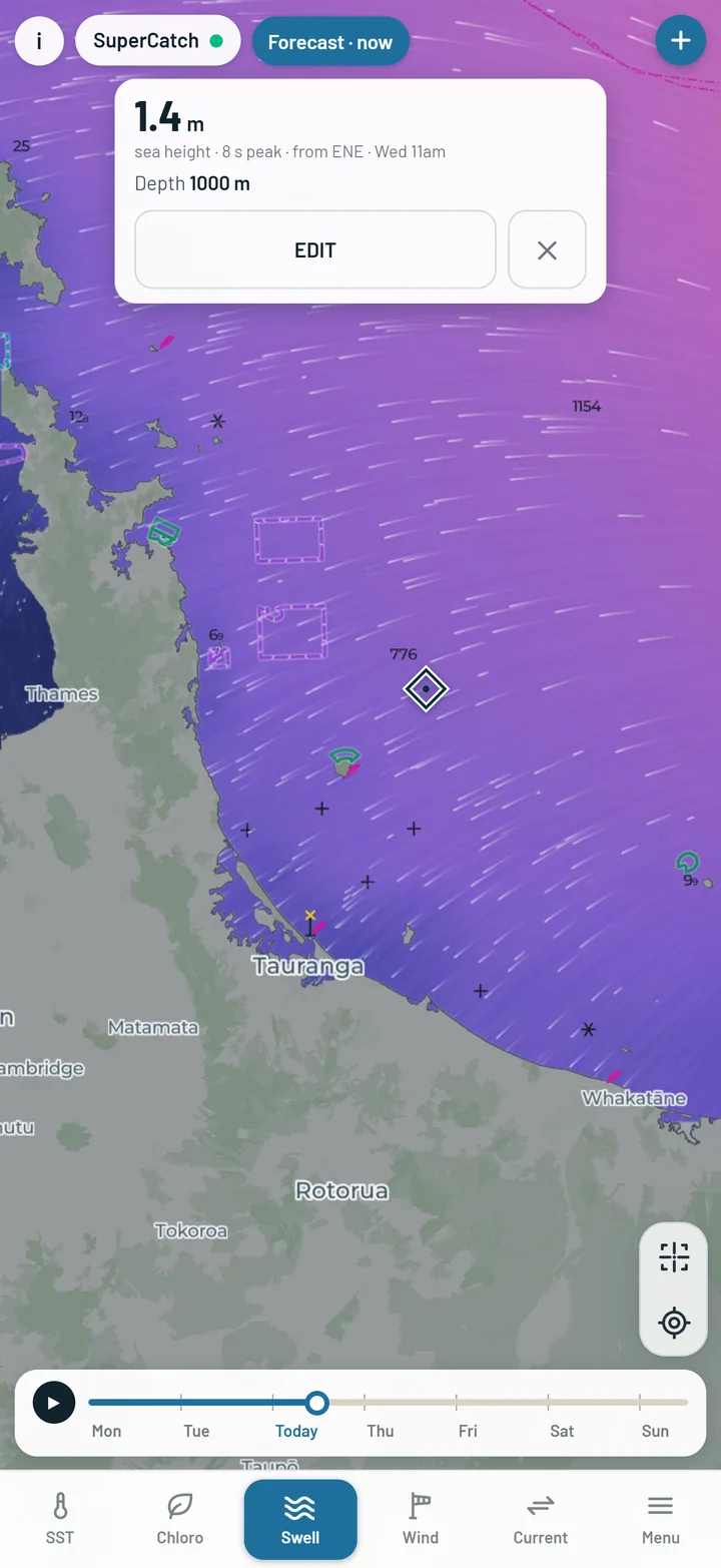 Sea height on the map with the reading card open