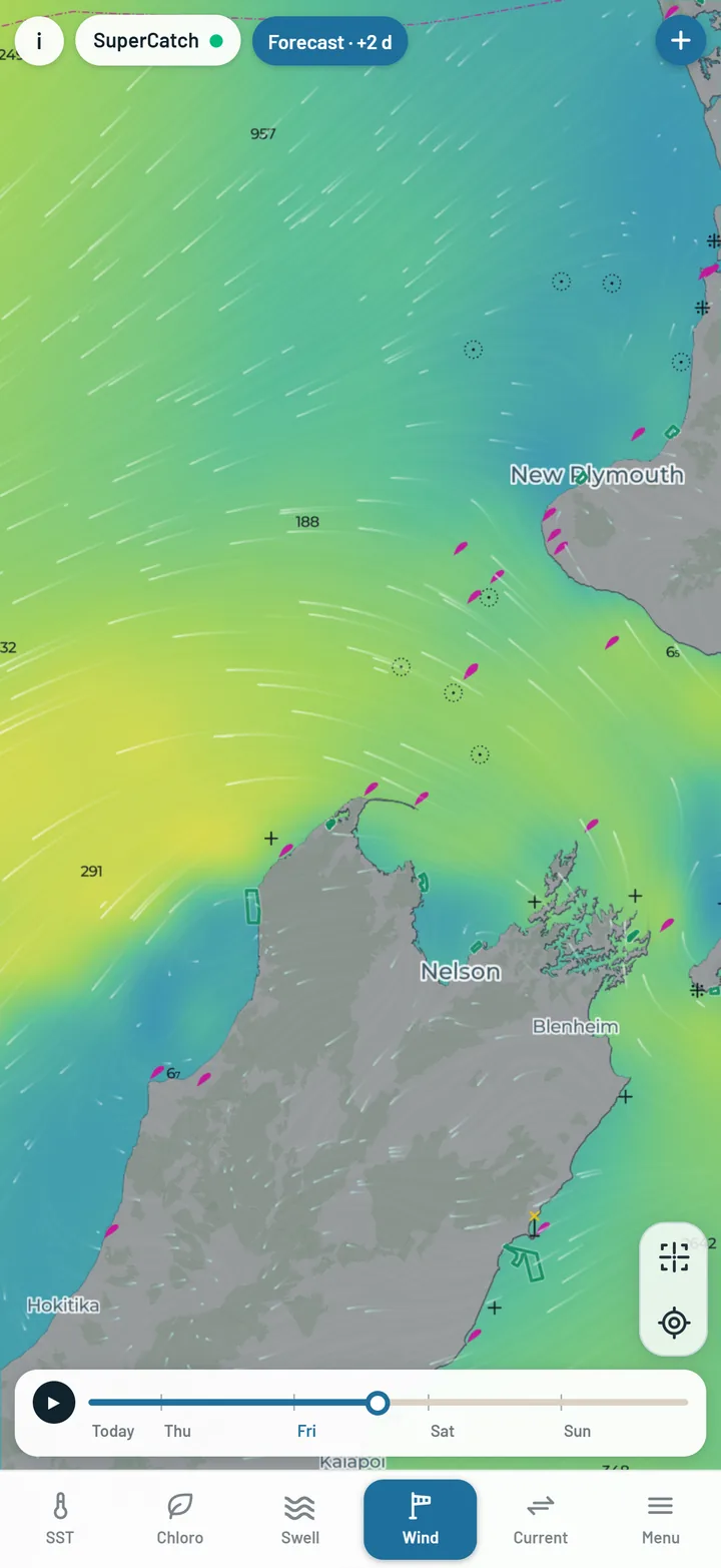 The mode pill turned red for wind over 25 knots